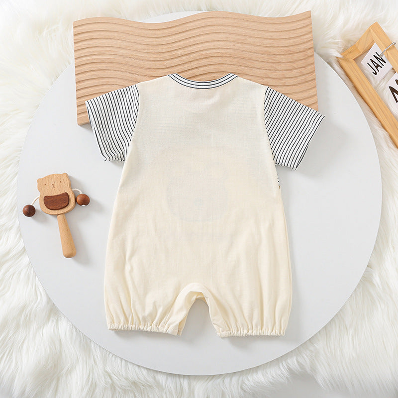 Cartoon Bear Print Baby Short Sleeve Rompers - QuickTrendz