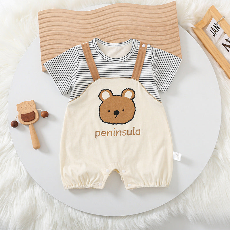 Cartoon Bear Print Baby Short Sleeve Rompers - QuickTrendz