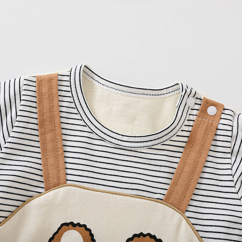 Cartoon Bear Print Baby Short Sleeve Rompers - QuickTrendz