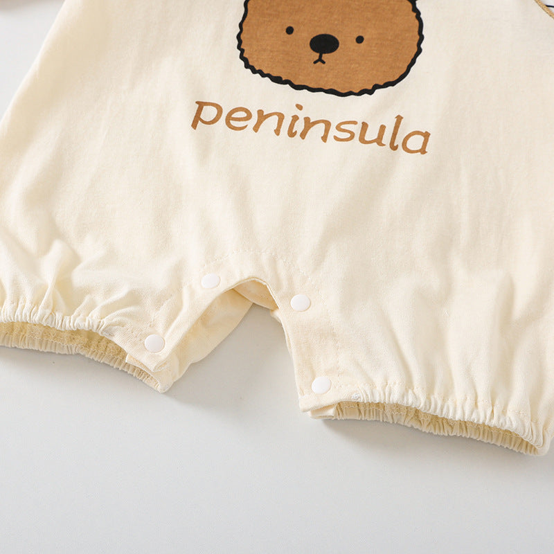 Cartoon Bear Print Baby Short Sleeve Rompers - QuickTrendz