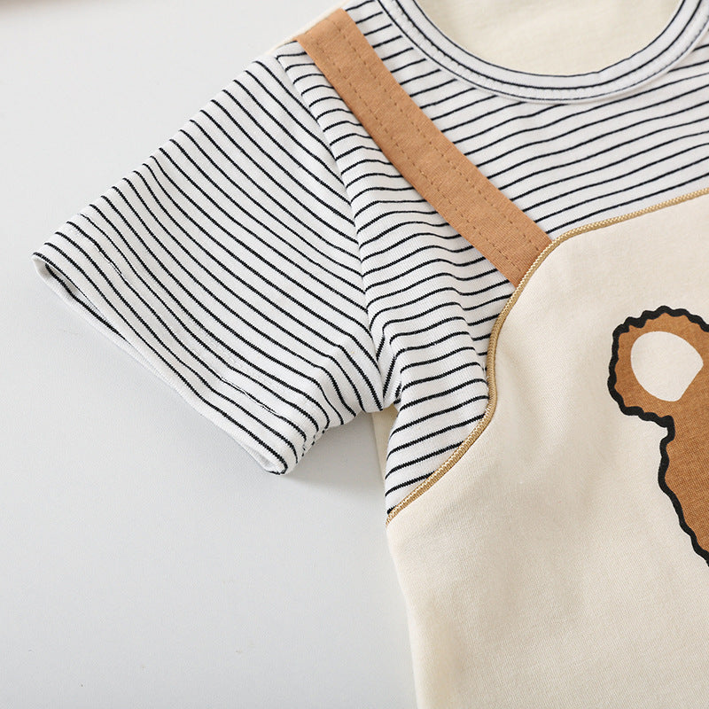 Cartoon Bear Print Baby Short Sleeve Rompers - QuickTrendz