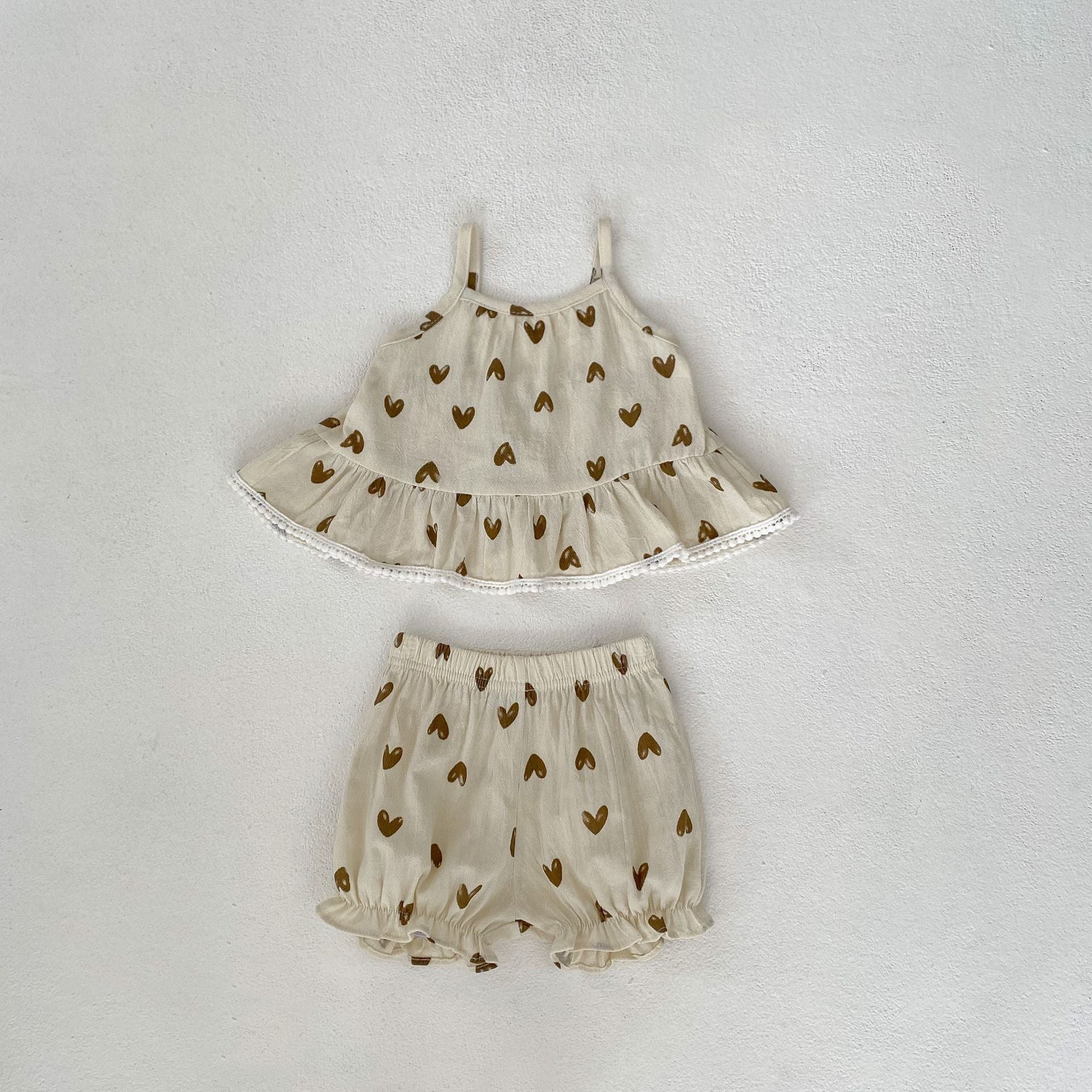 Summer New Baby Cute Heart Shape Sling Top Bulky Underpants 2 Pieces Suit - QuickTrendz