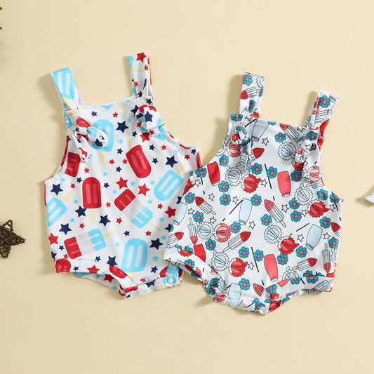 Baby Printed Front Knotted Suspender Pants - QuickTrendz