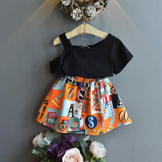 Summer Children's Clothing Korean Fashion Flower Lotus Leaf Collar Shirt Skirt Little Girl Clothing Suit Purple Children's Clothing - QuickTrendz