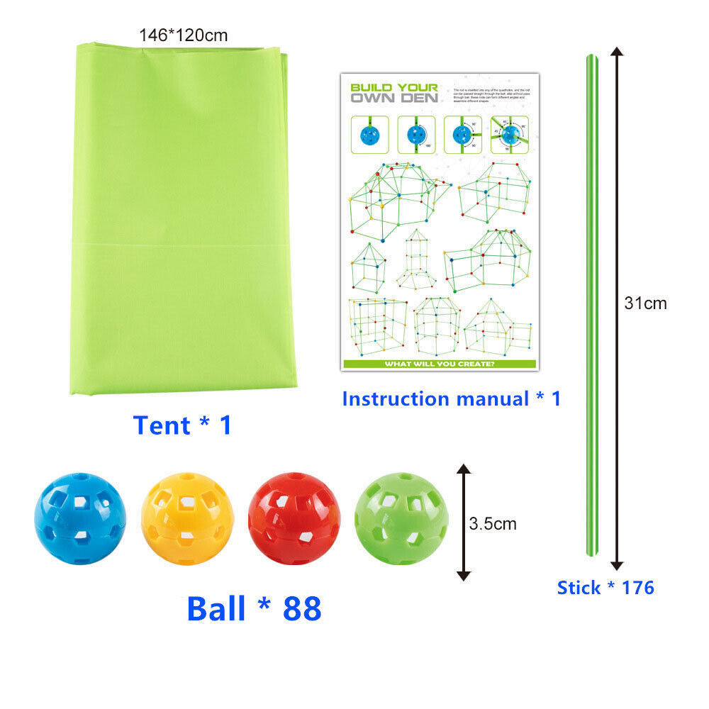 265Pcs DIY Build Your Own Den Set Children Present Tent Kids Funny Boy Girl Toys