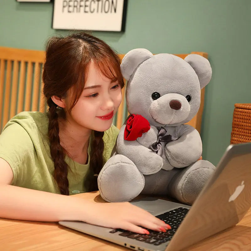 23-45cm New Lovely Hug Roses Teddy Bear Plush Pillow Stuffed Soft Animal Dolls Nice Birthday Gift Girlfriend Valentine's Day - QuickTrendz