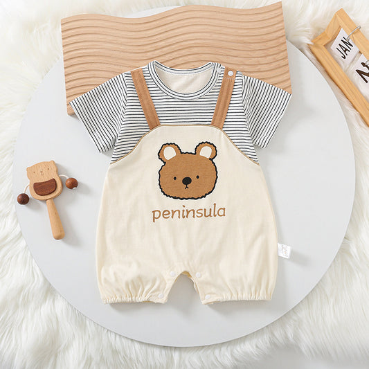 Cartoon Bear Print Baby Short Sleeve Rompers - QuickTrendz