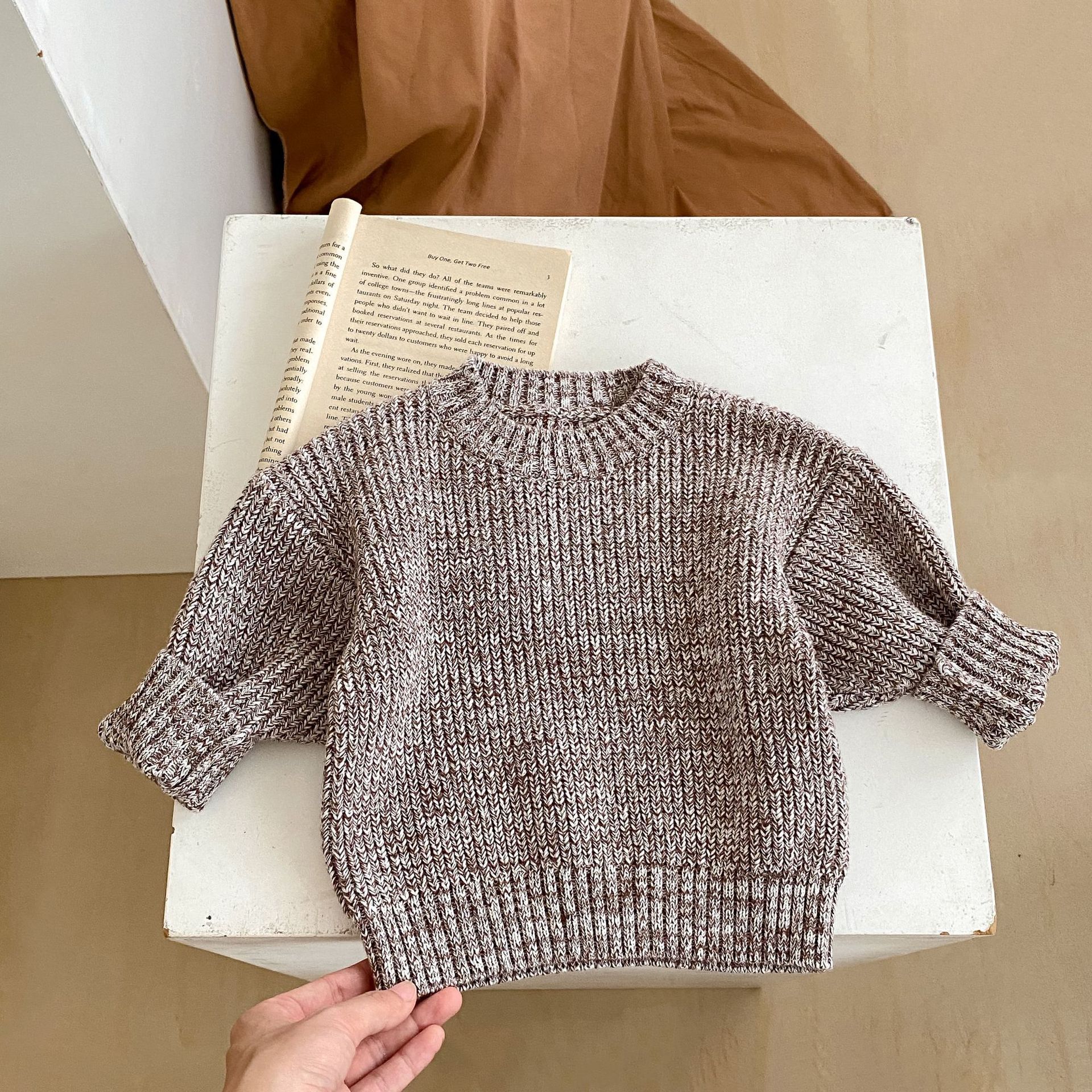 Infant Baby Girl Mixed Color Thick Needle Pullover Pants Pullover Fur Ball Knitted Hat 3-piece Set - QuickTrendz