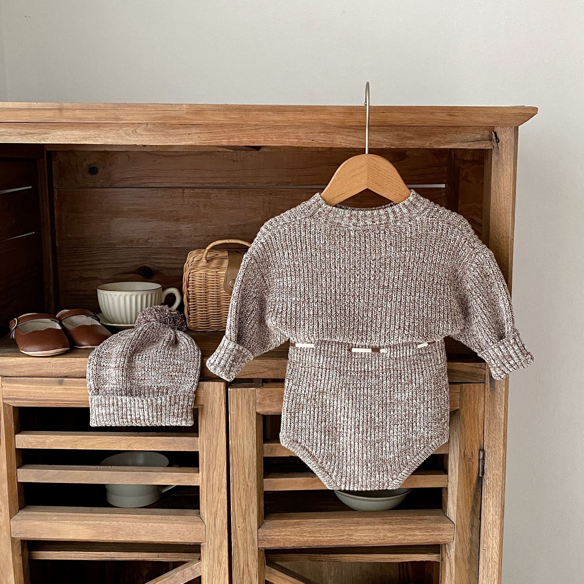 Infant Baby Girl Mixed Color Thick Needle Pullover Pants Pullover Fur Ball Knitted Hat 3-piece Set - QuickTrendz