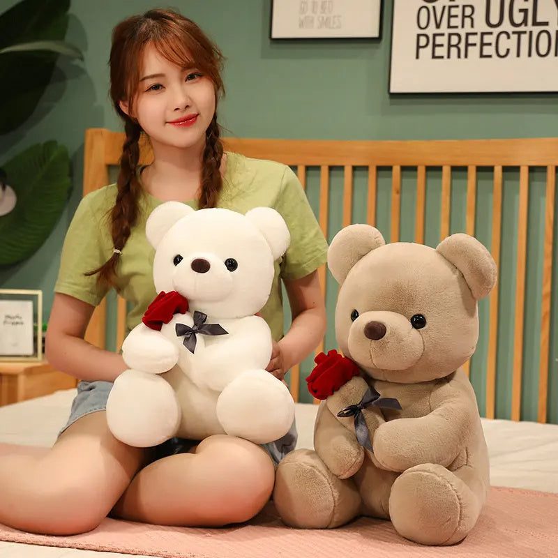 23-45cm New Lovely Hug Roses Teddy Bear Plush Pillow Stuffed Soft Animal Dolls Nice Birthday Gift Girlfriend Valentine's Day - QuickTrendz