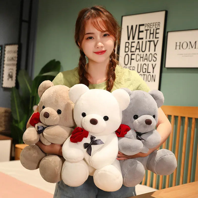 23-45cm New Lovely Hug Roses Teddy Bear Plush Pillow Stuffed Soft Animal Dolls Nice Birthday Gift Girlfriend Valentine's Day - QuickTrendz