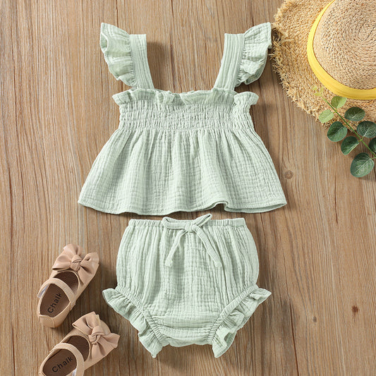 Girls' Solid Color Sling Top Hot Pants Suit - QuickTrendz