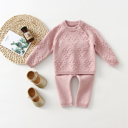 Children's Knitted Love Solid Color Sweater And Pants Set - QuickTrendz