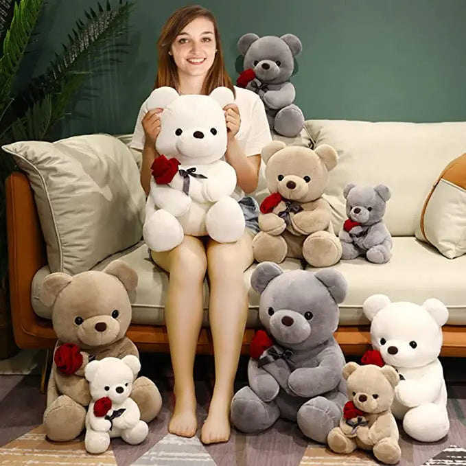 23-45cm New Lovely Hug Roses Teddy Bear Plush Pillow Stuffed Soft Animal Dolls Nice Birthday Gift Girlfriend Valentine's Day - QuickTrendz