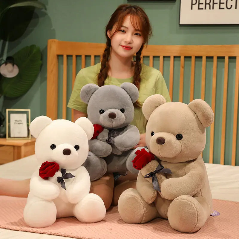 23-45cm New Lovely Hug Roses Teddy Bear Plush Pillow Stuffed Soft Animal Dolls Nice Birthday Gift Girlfriend Valentine's Day - QuickTrendz