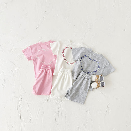 Heart Printing Short Sleeve Suit Korean Style Baby Boys' And Girls' Clothing Two-piece Set - QuickTrendz