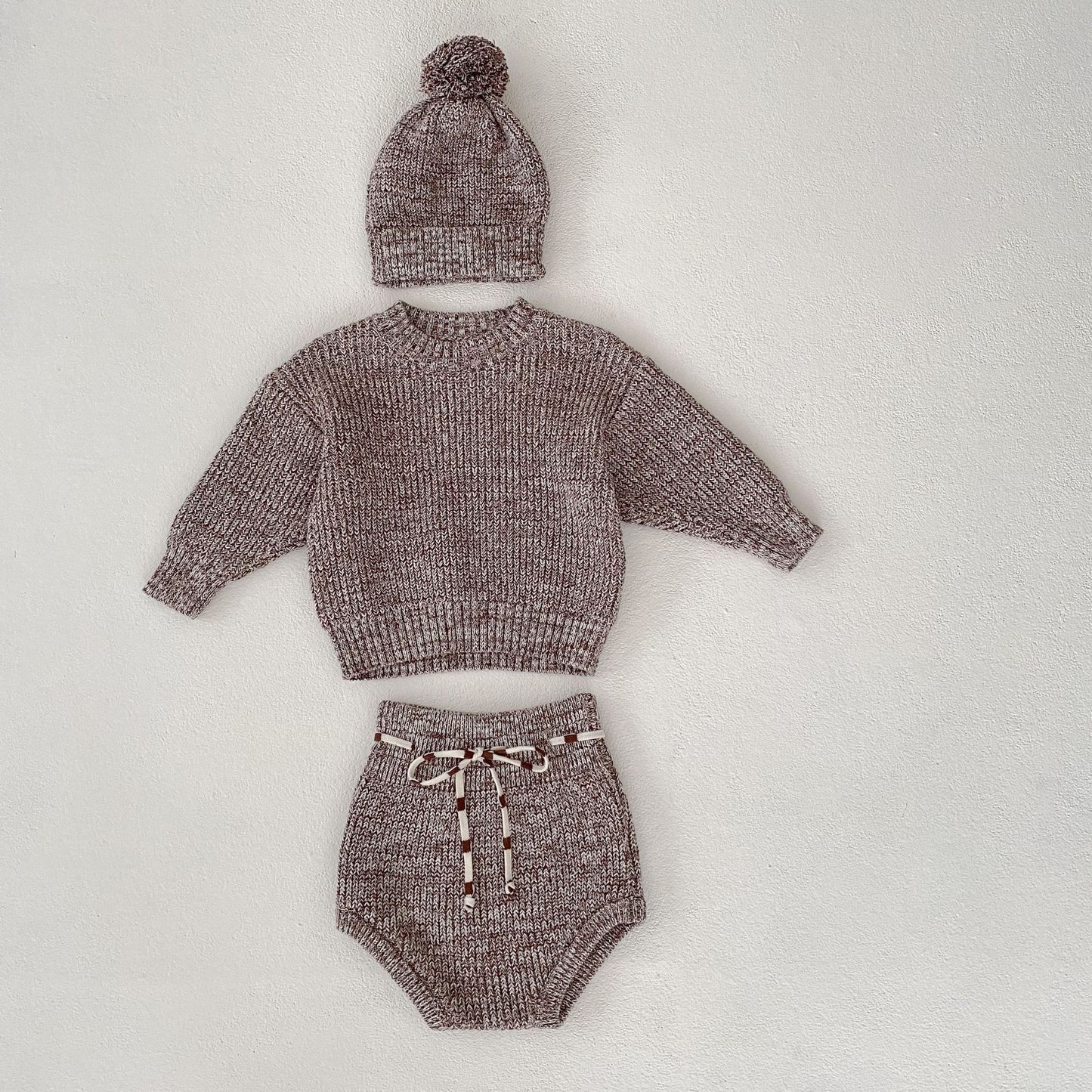 Infant Baby Girl Mixed Color Thick Needle Pullover Pants Pullover Fur Ball Knitted Hat 3-piece Set - QuickTrendz