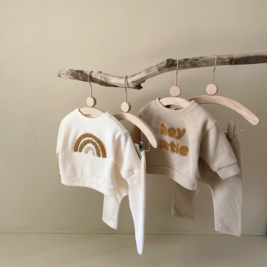 Spring And Autumn Newborn Alphabet Embroidery Baby Long Sleeve Two-piece Suit - QuickTrendz